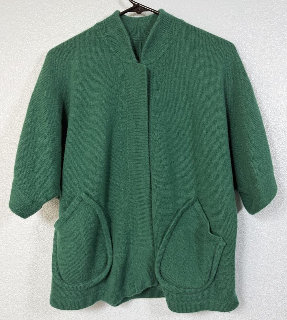 100% Cashmere Cardigan Jacket Women’s Green Half Sleeve Oversized Minimalist